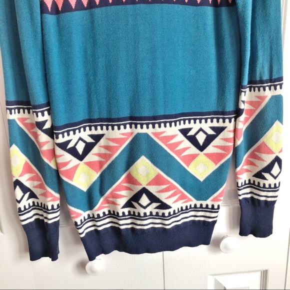 Nollie Boho Blue Aztec Print Long Grandpa Cardigan Small - Picture 13 of 14